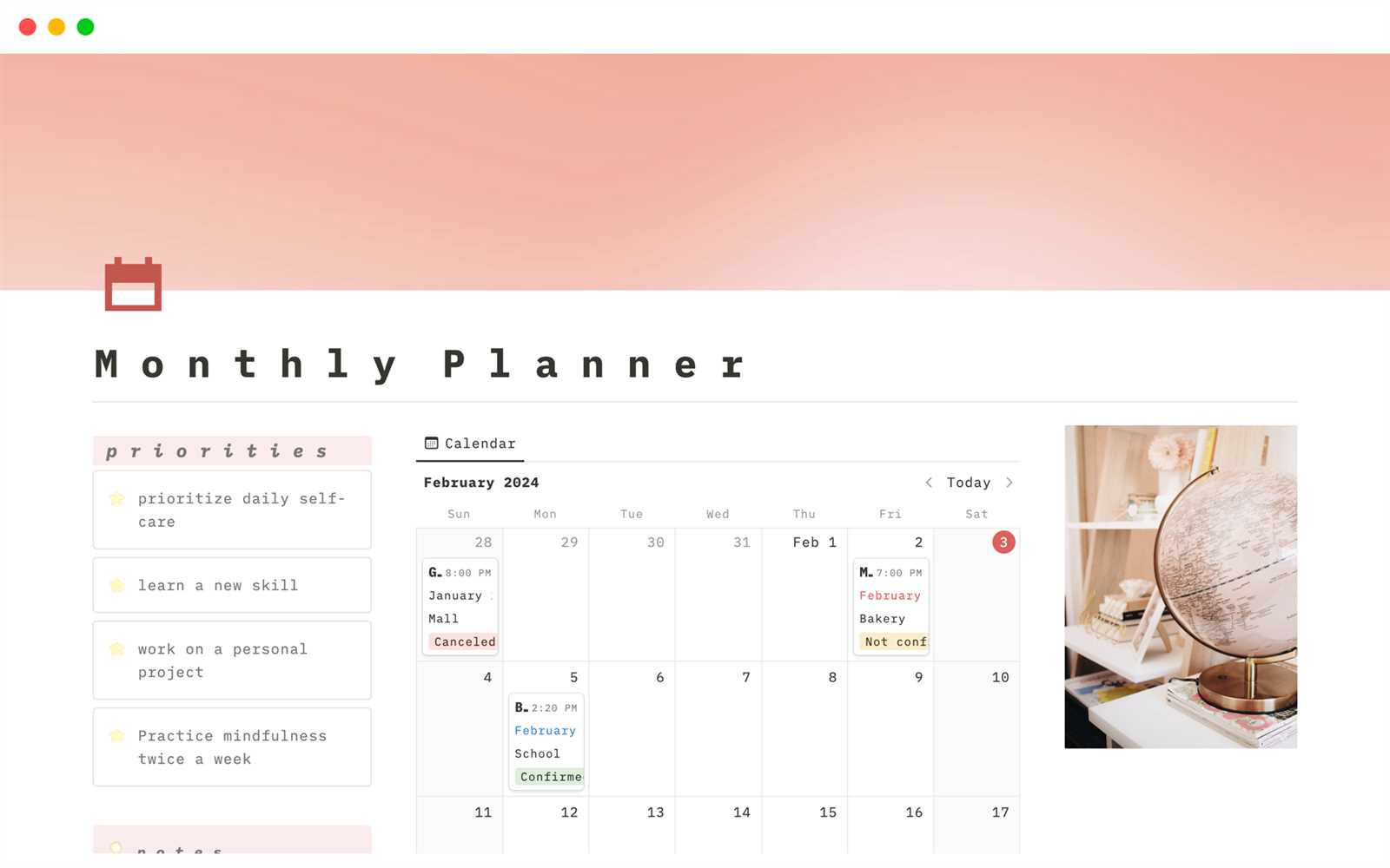 monthly daily calendar template