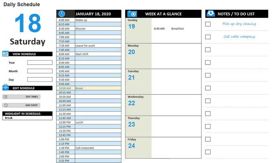 monthly daily calendar template