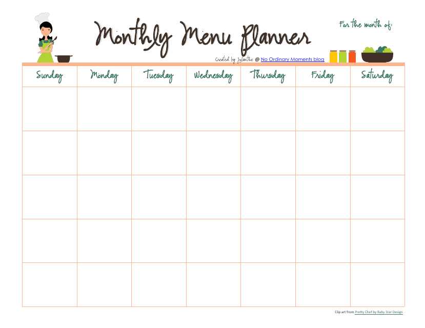 monthly dinner calendar template