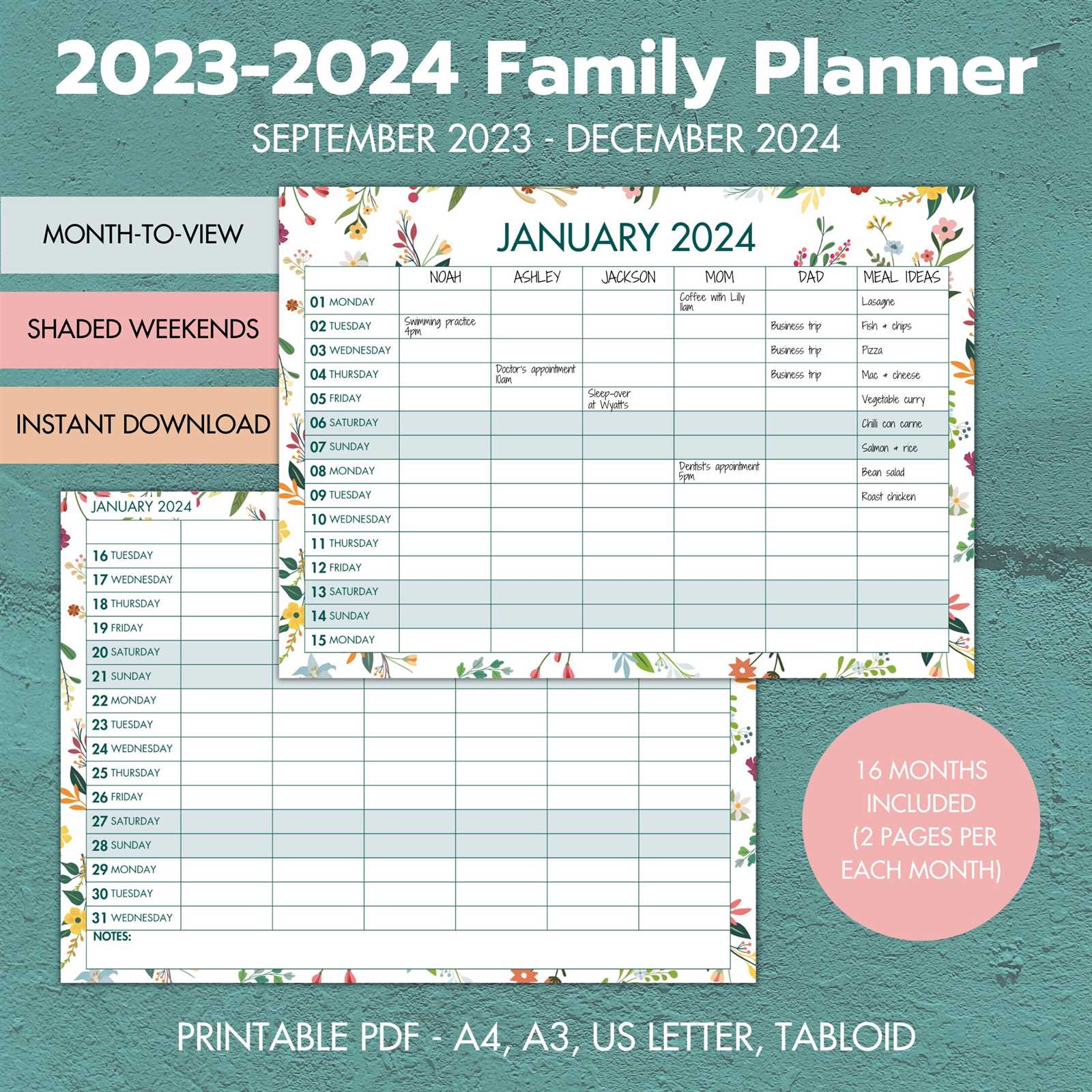 monthly family calendar template