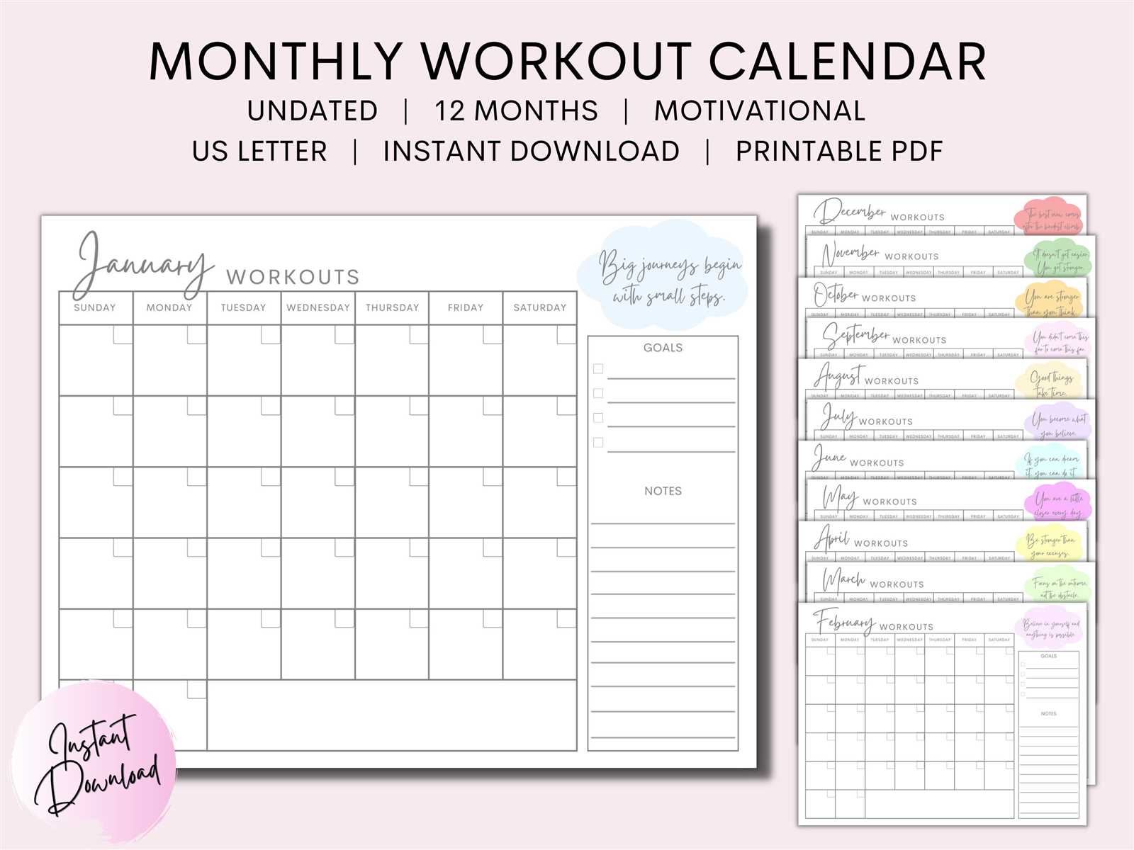 monthly fitness calendar template