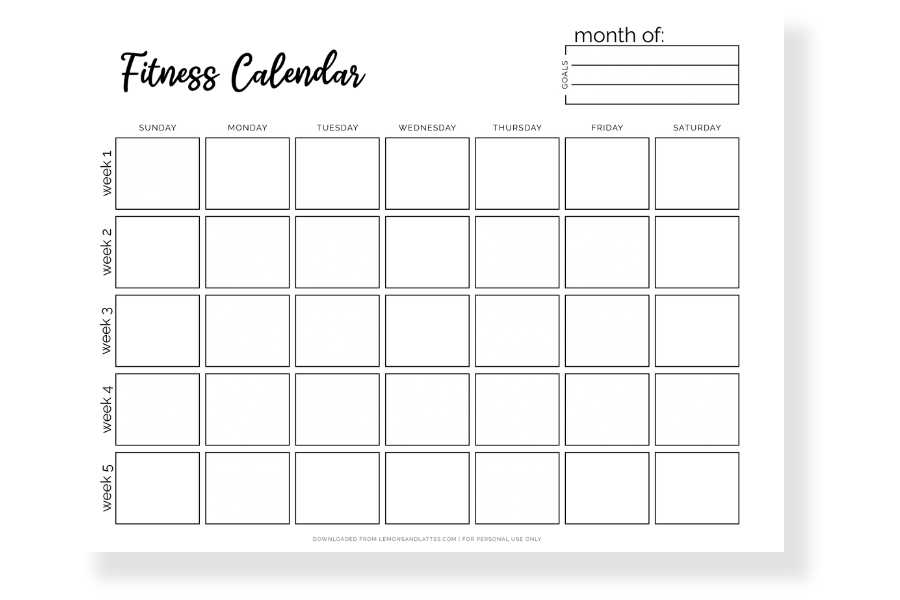 monthly fitness calendar template