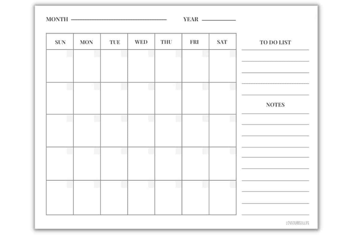 monthly free calendar template