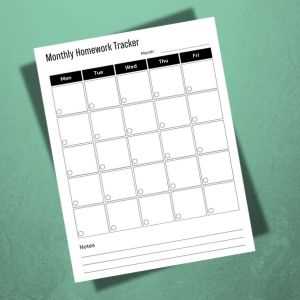 monthly homework calendar template