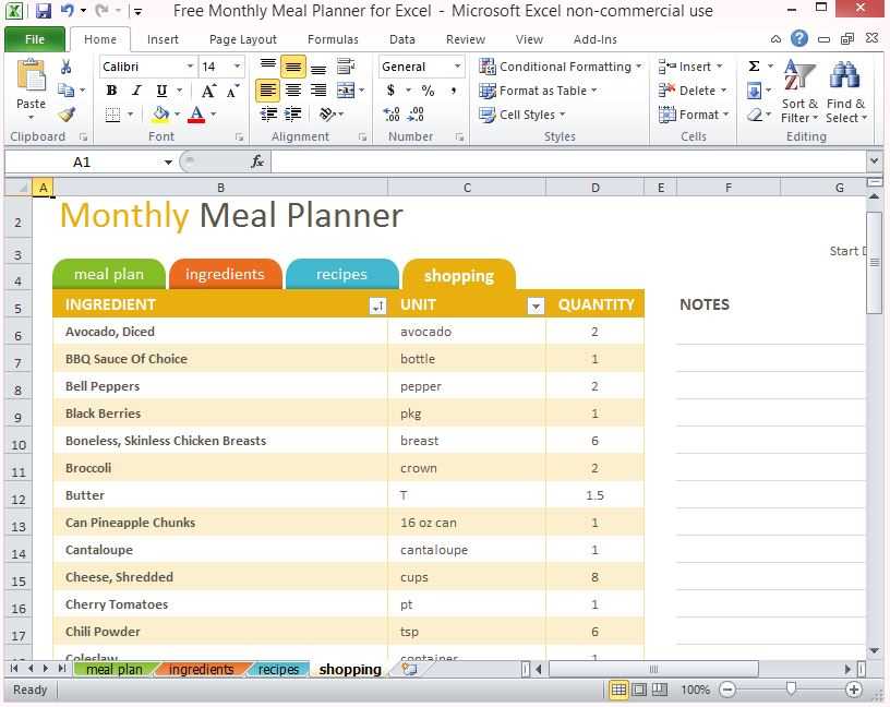 monthly menu planning calendar template