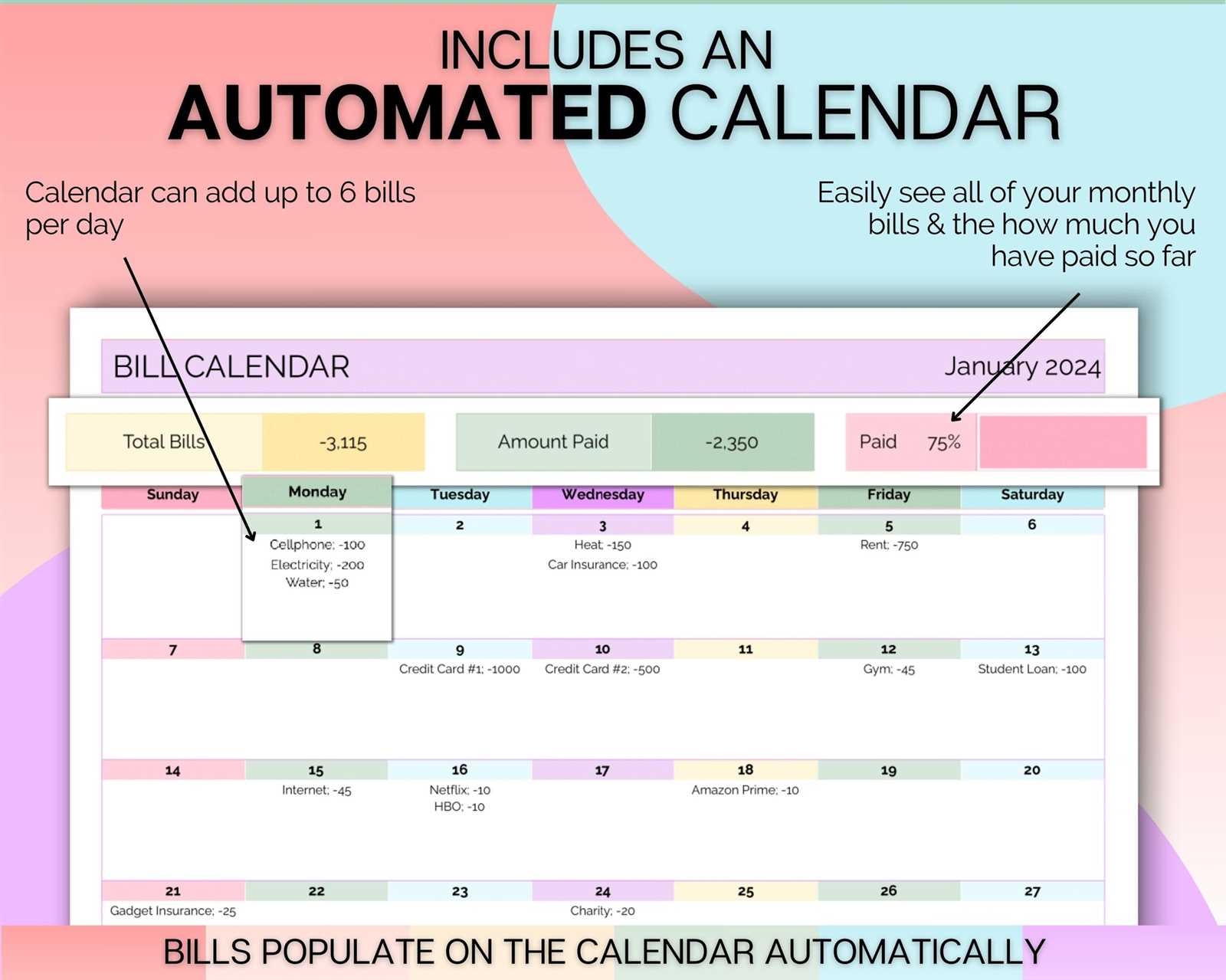 monthly payment calendar template