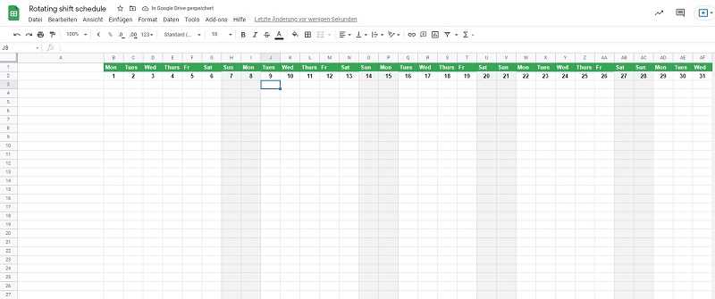 monthly rotation calendar template