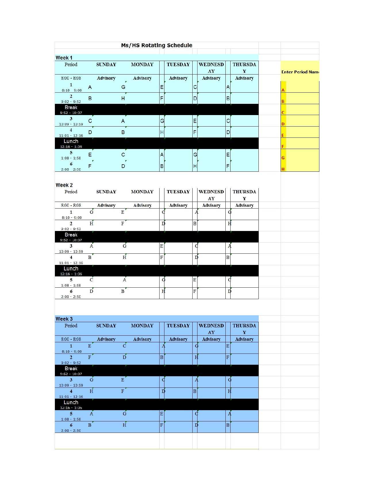 monthly rotation calendar template