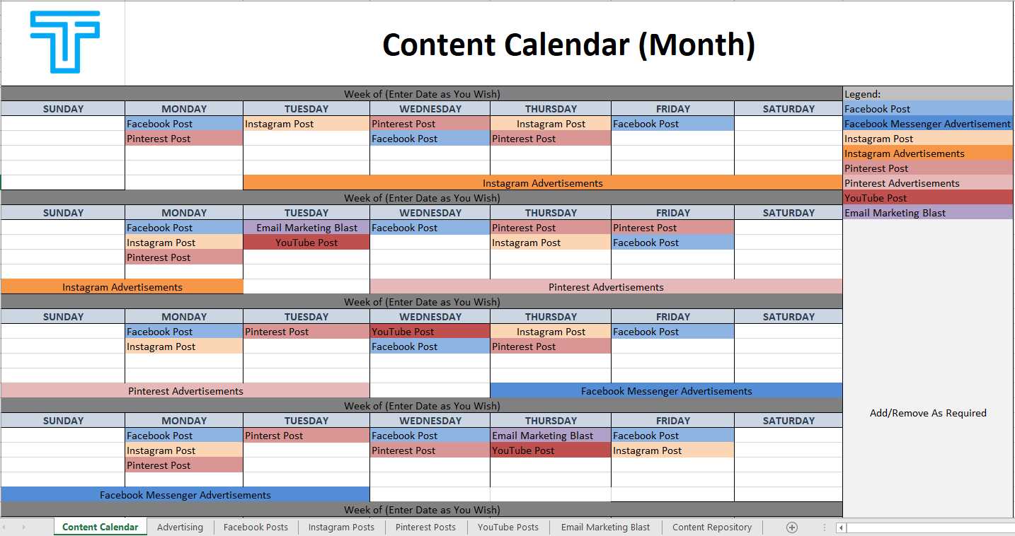 monthly social media calendar template