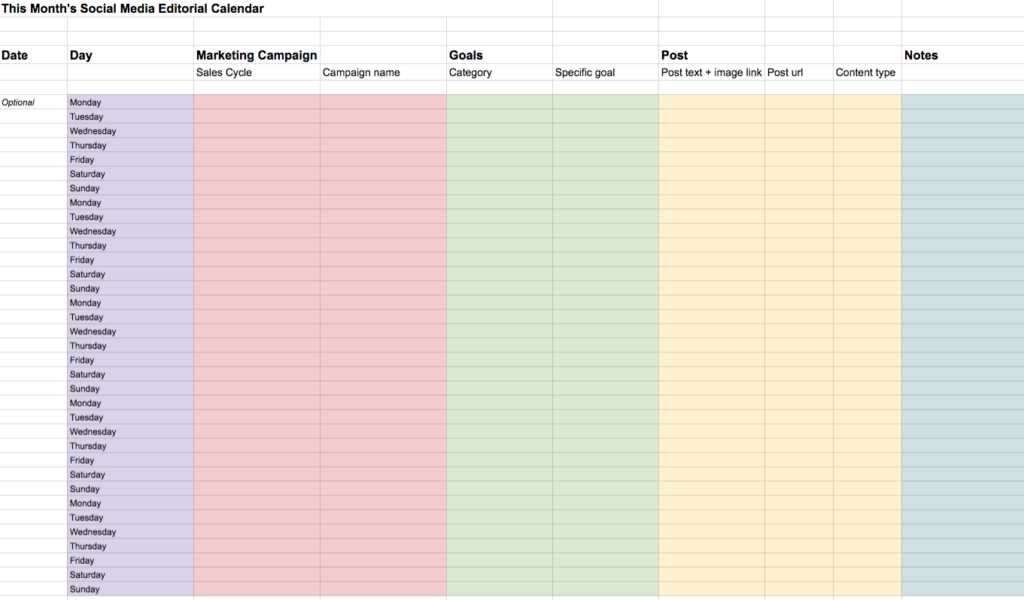 monthly social media calendar template