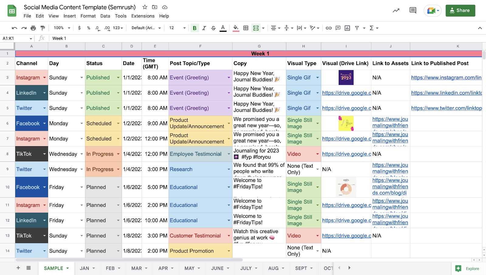 monthly social media calendar template