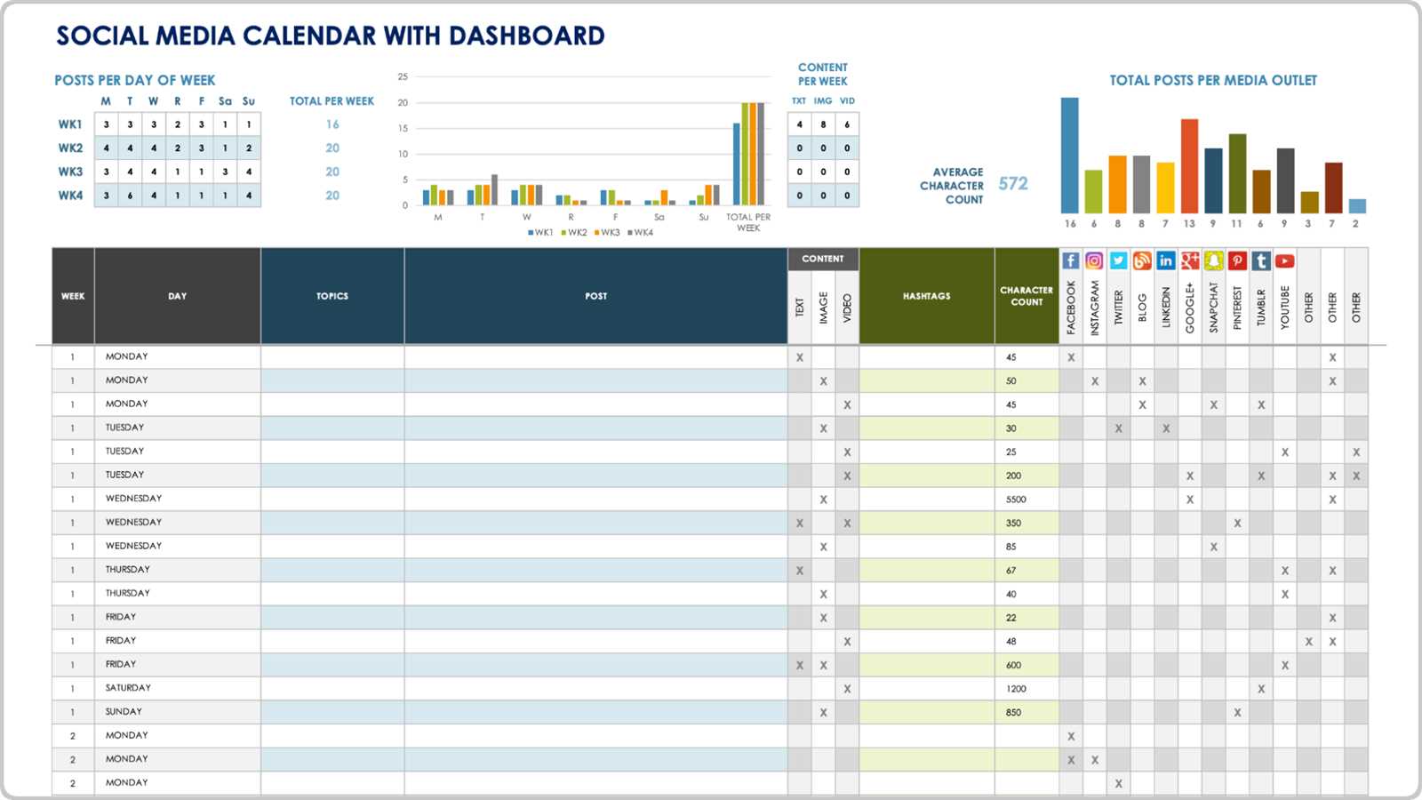 monthly social media calendar template