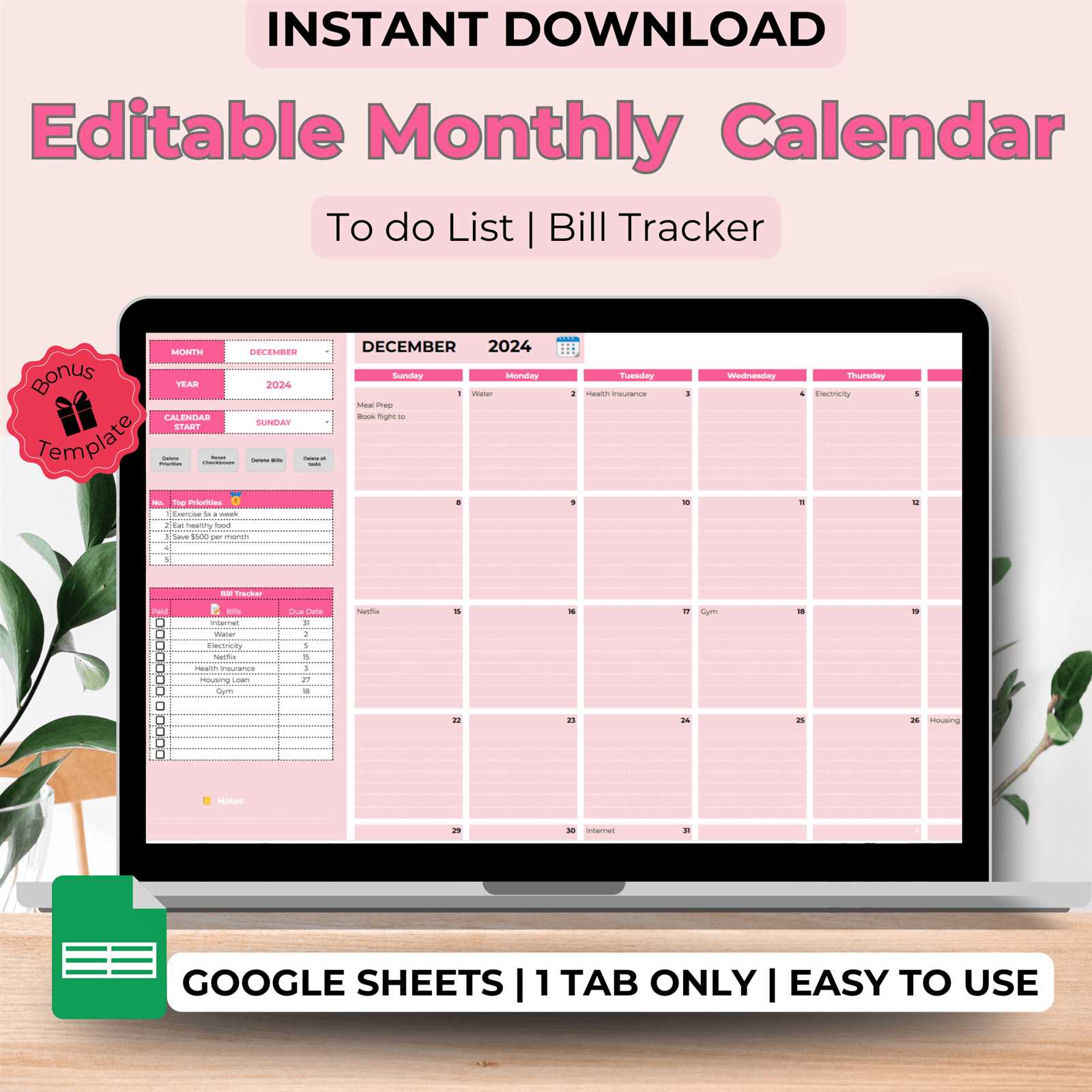 monthly to do calendar template