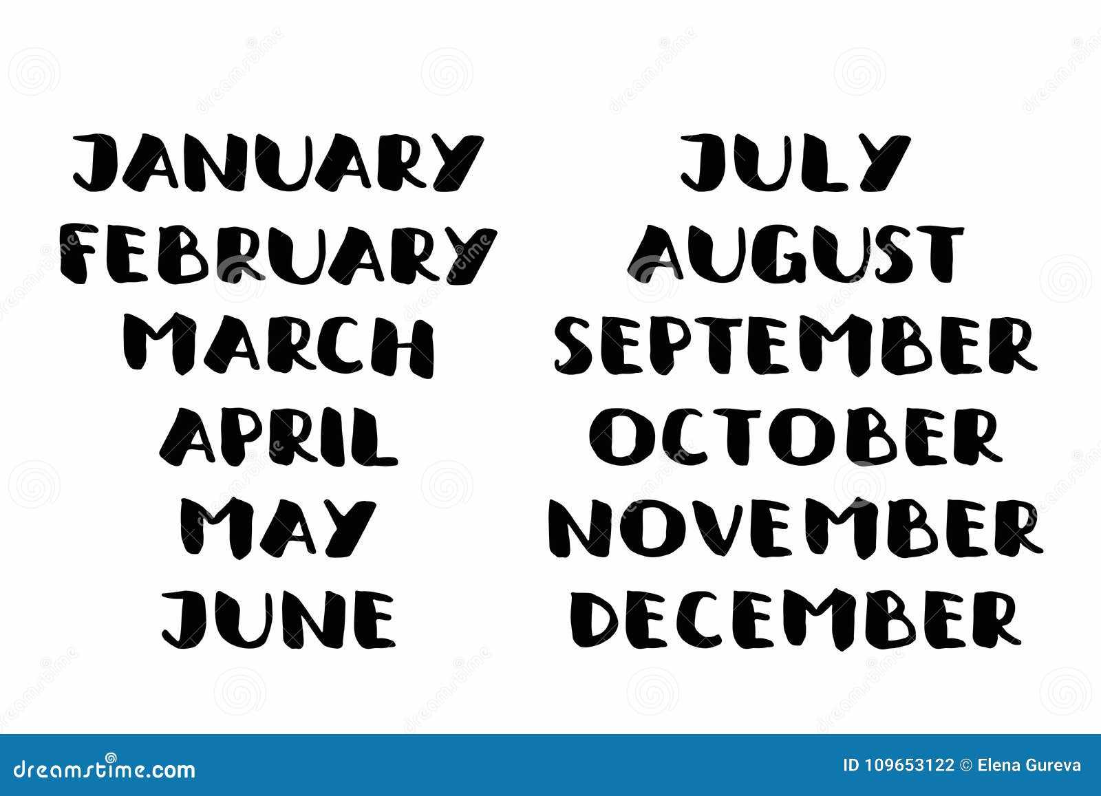 months of the year calendar template