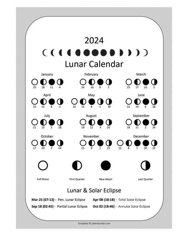 moon calendar template