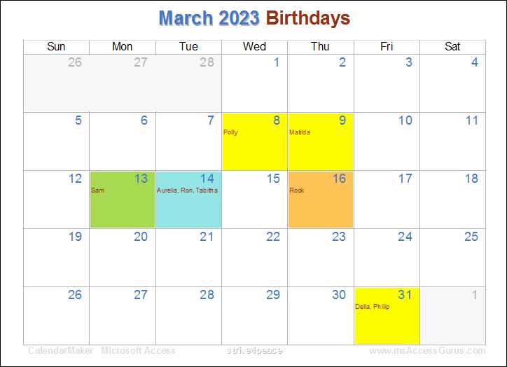 ms access calendar template