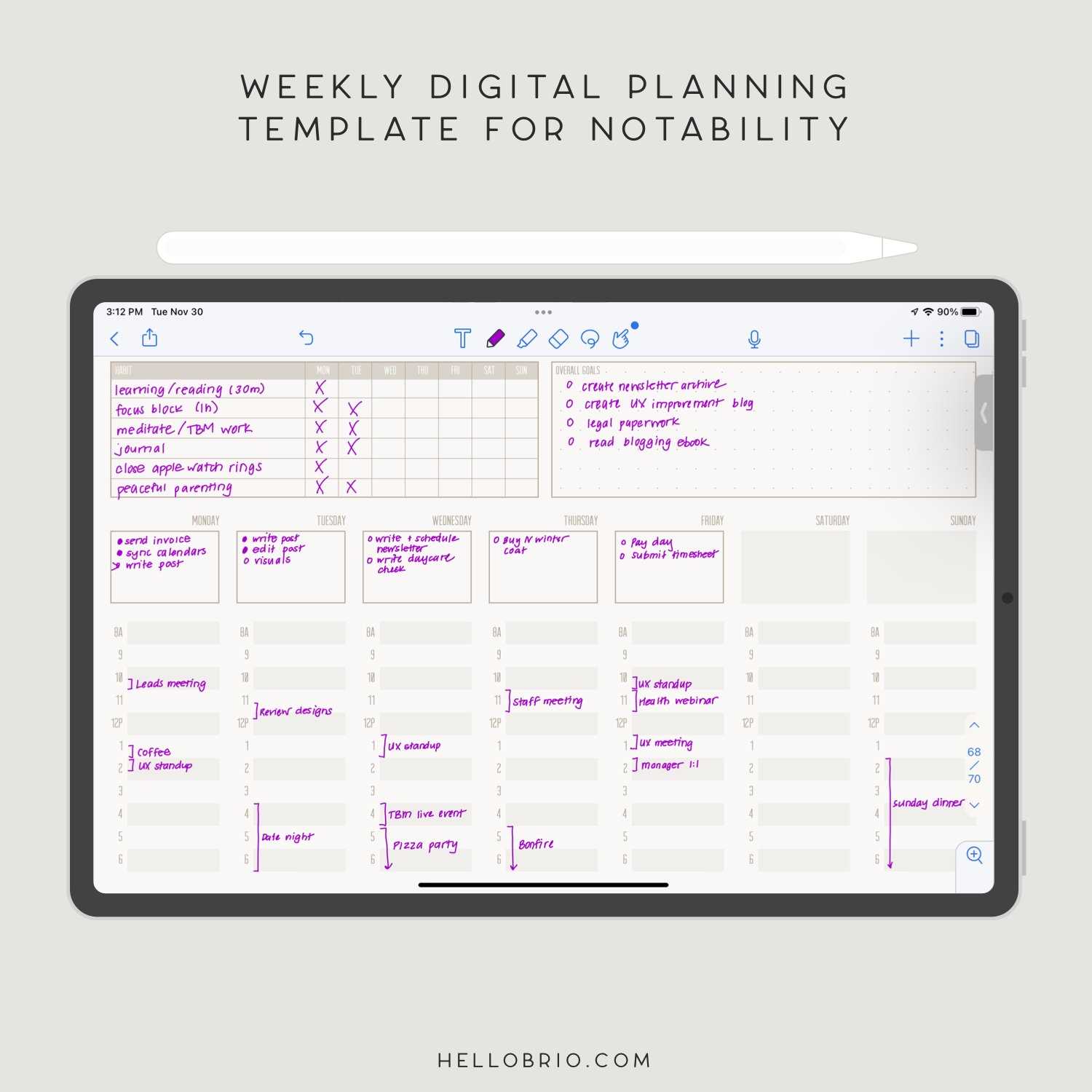 notability calendar template