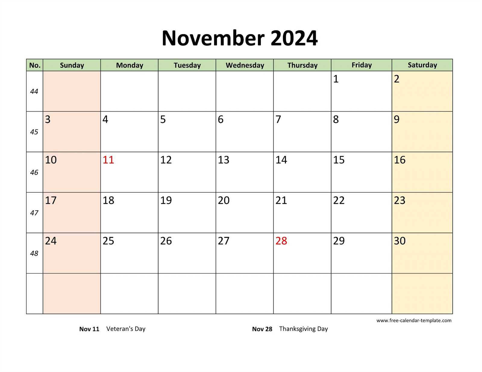 nov calendar template