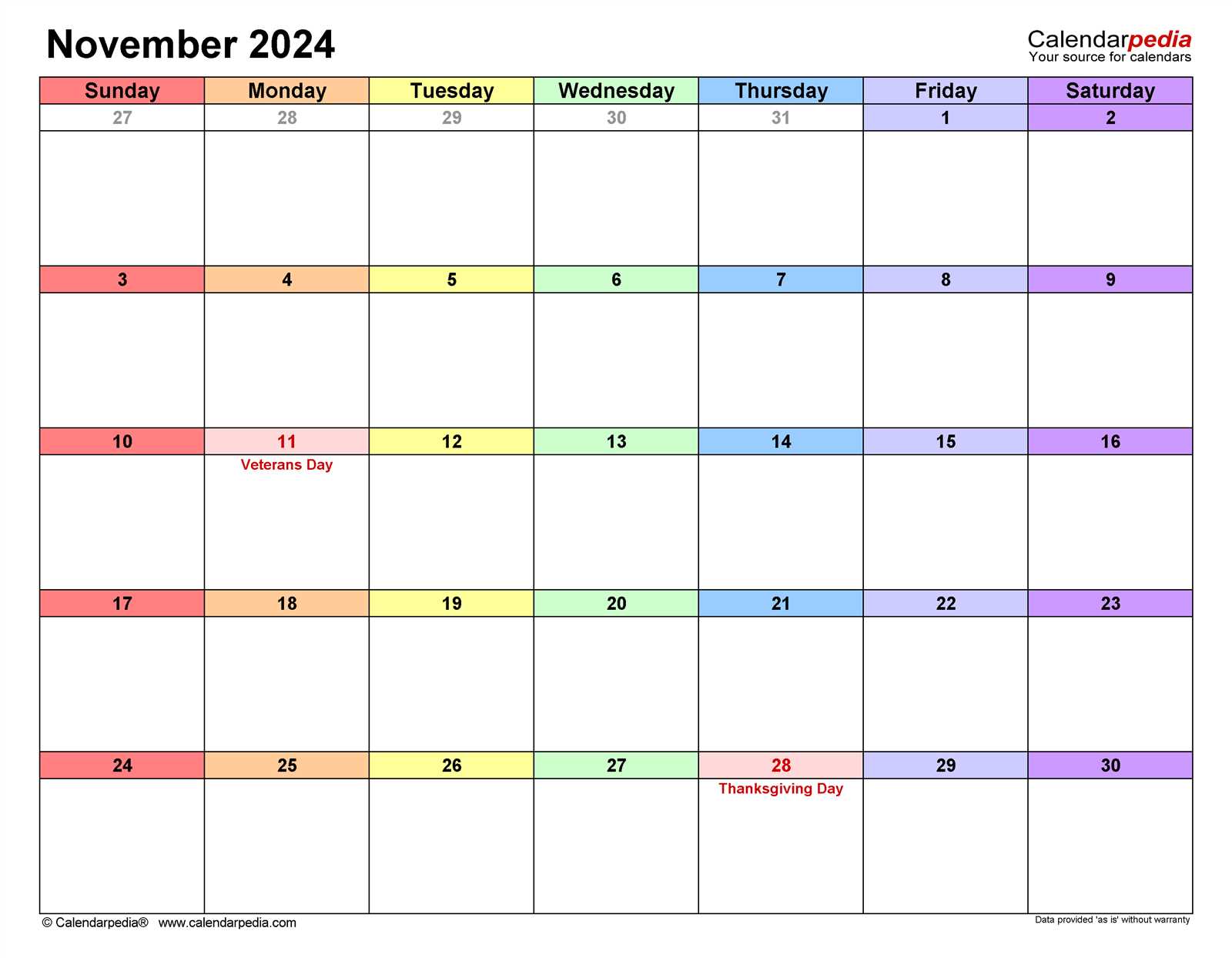 nov calendar template