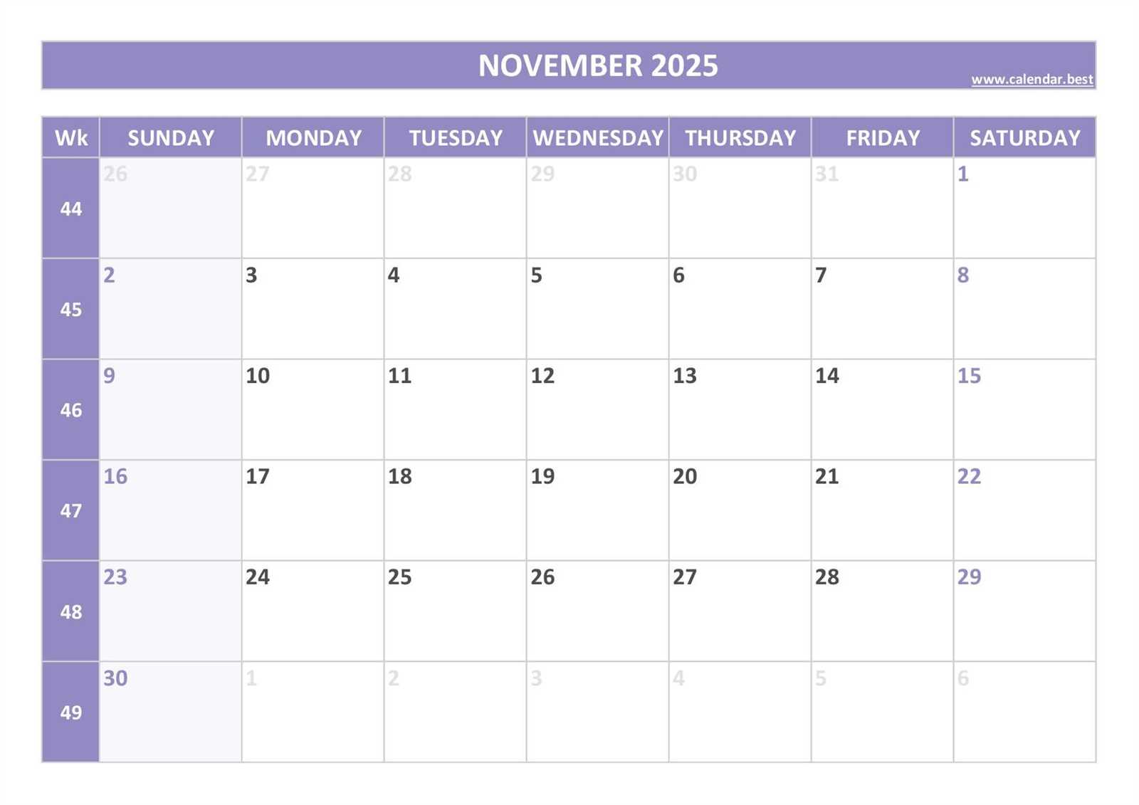 november calendar 2025 template