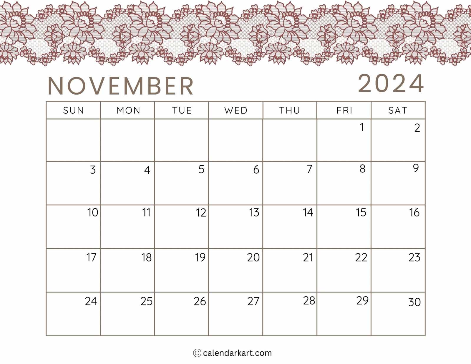 november calendar template