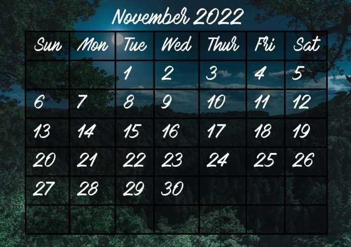 november month calendar template