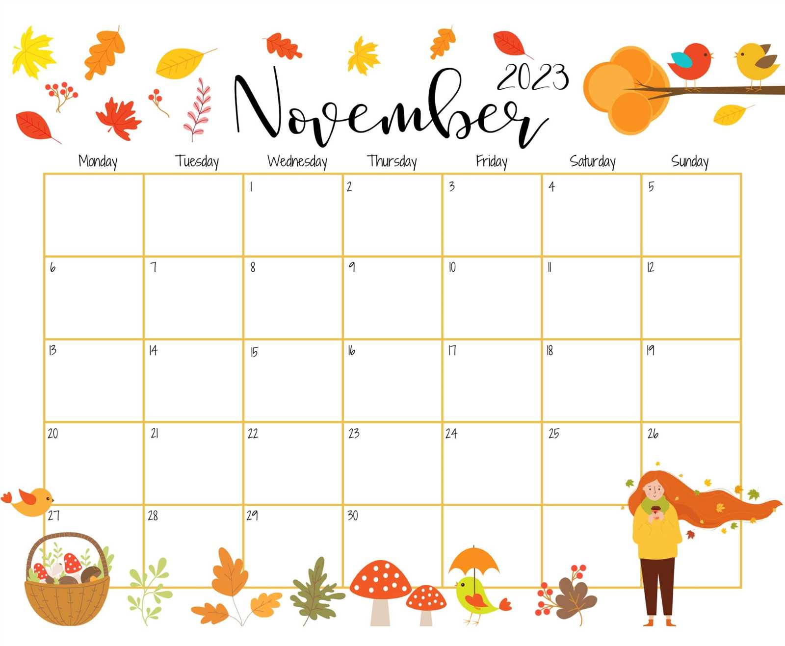 november month calendar template