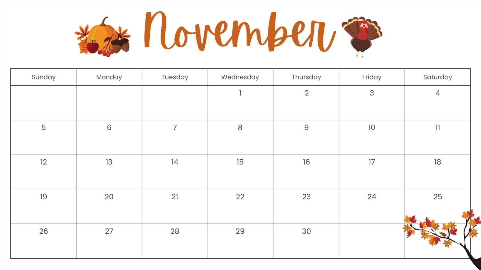 november month calendar template