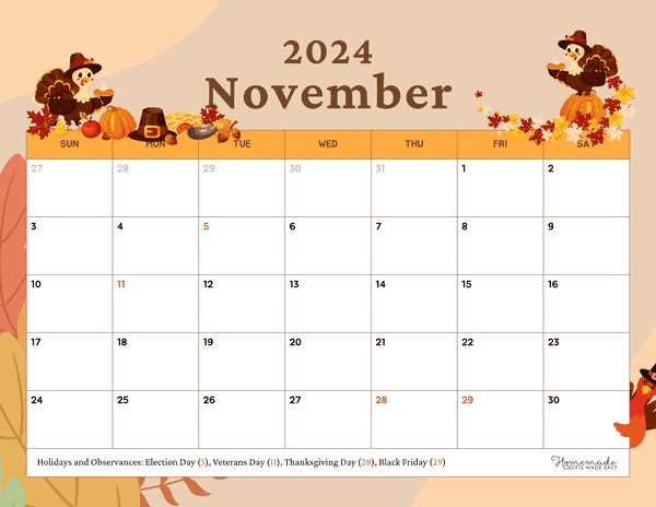 november monthly calendar template