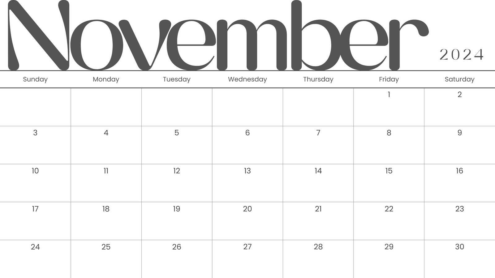 november monthly calendar template