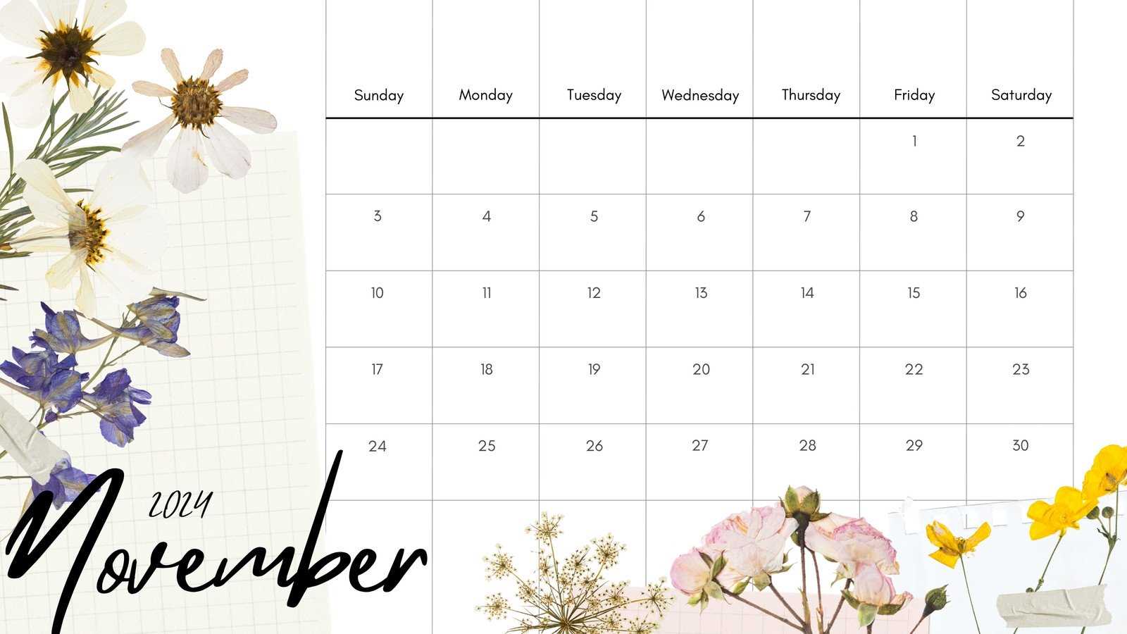 november monthly calendar template