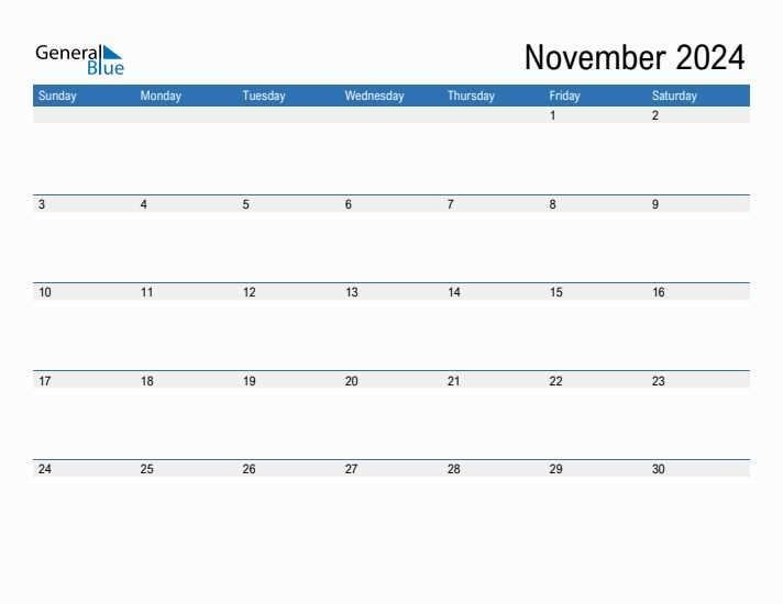 november monthly calendar template