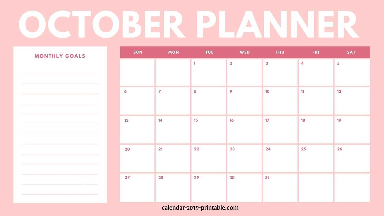 october month calendar template