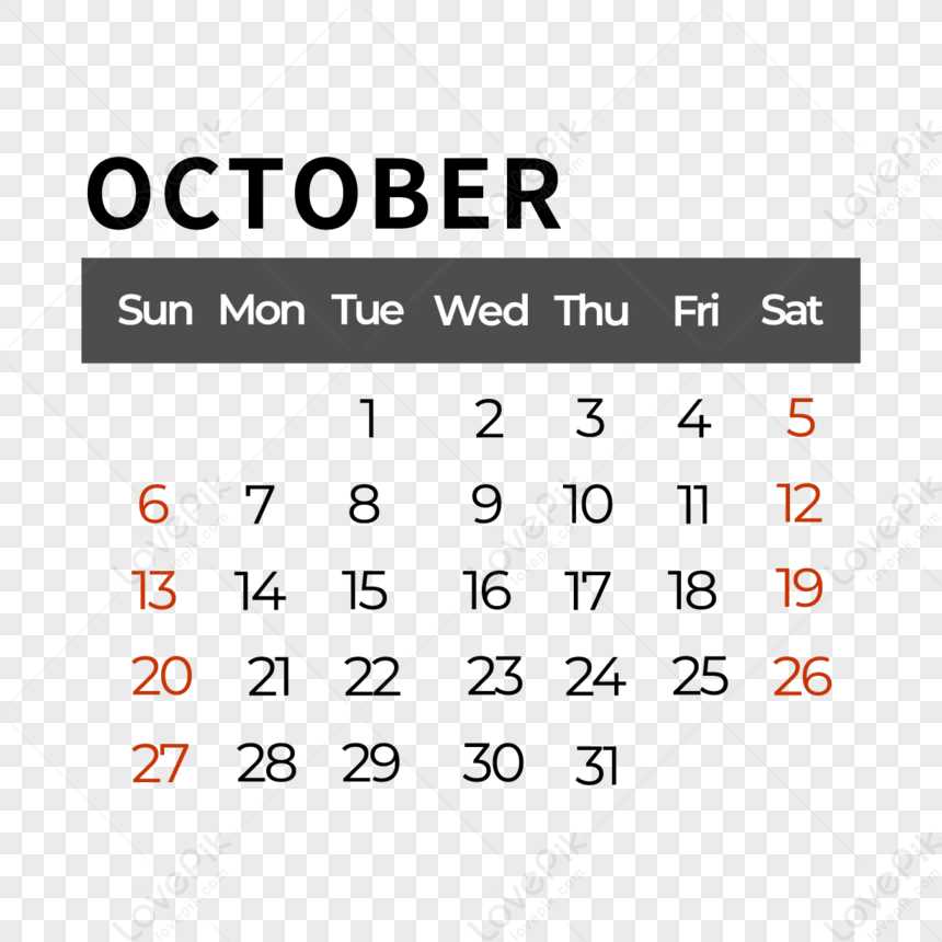 october monthly calendar template