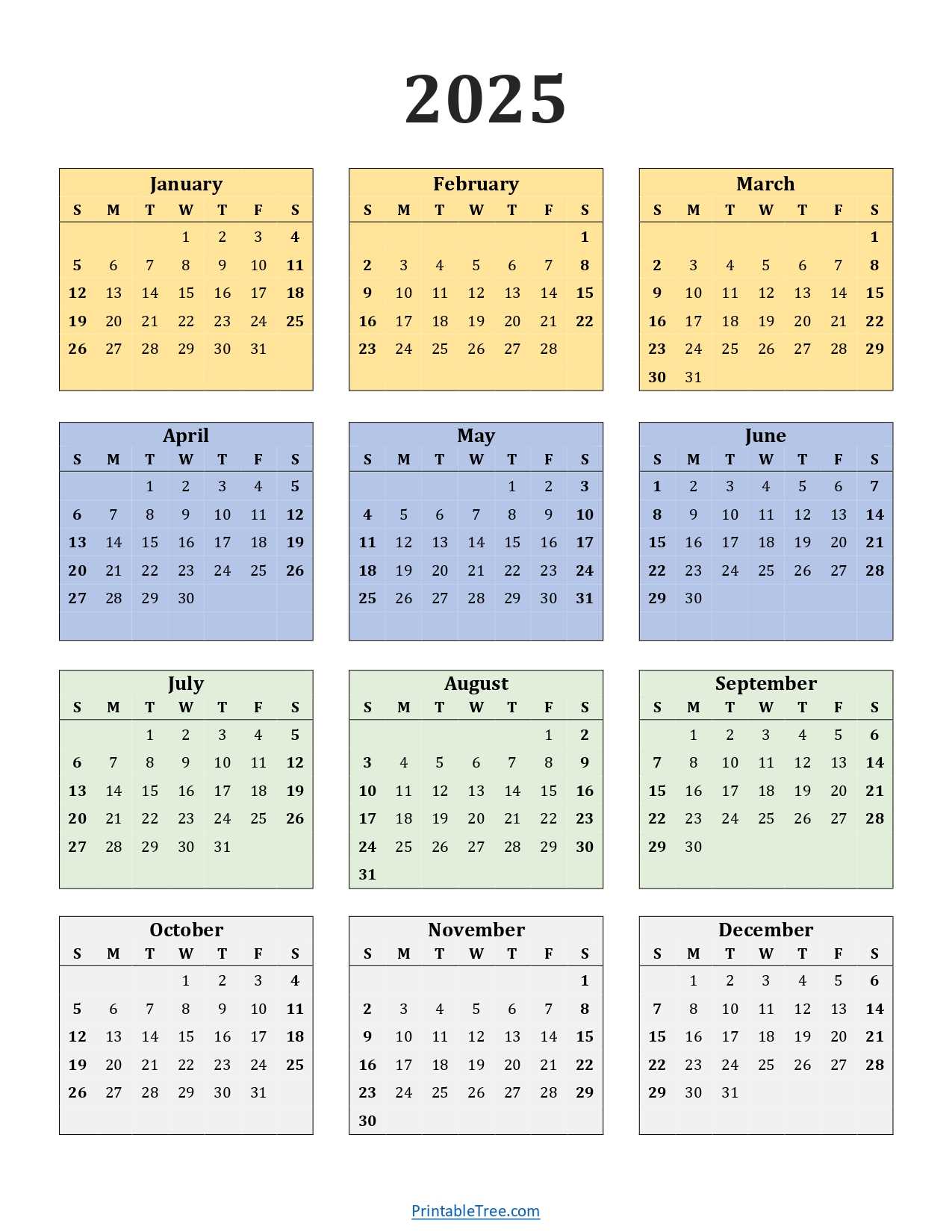 one page annual calendar template