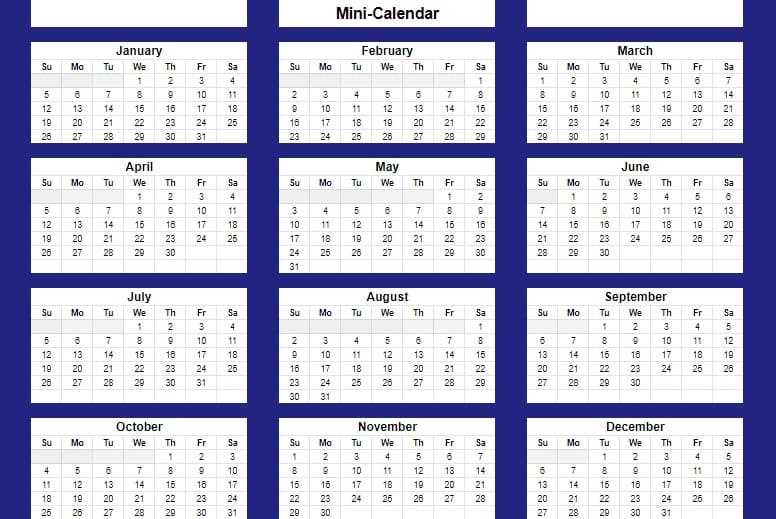 one year calendar template