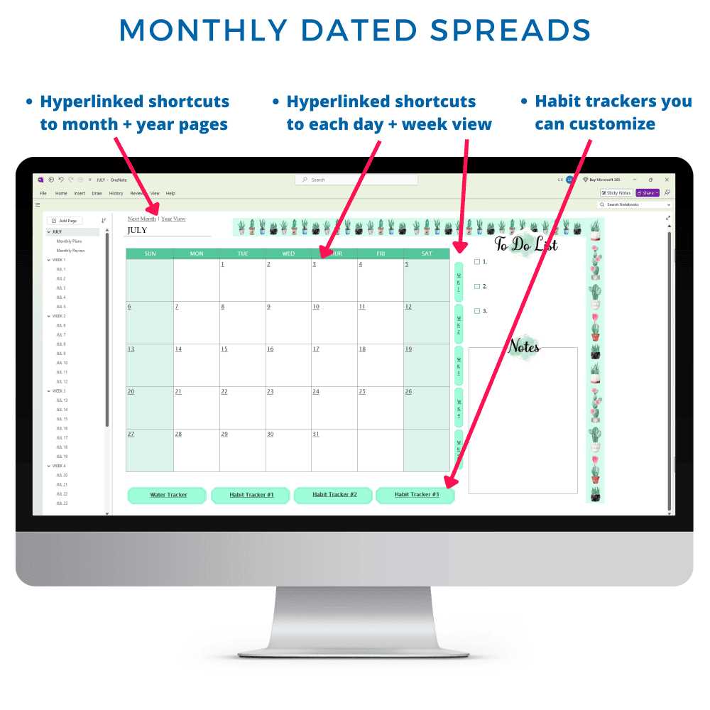 onenote calendar template 2025