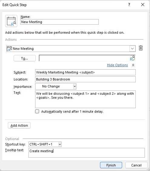 outlook calendar event template