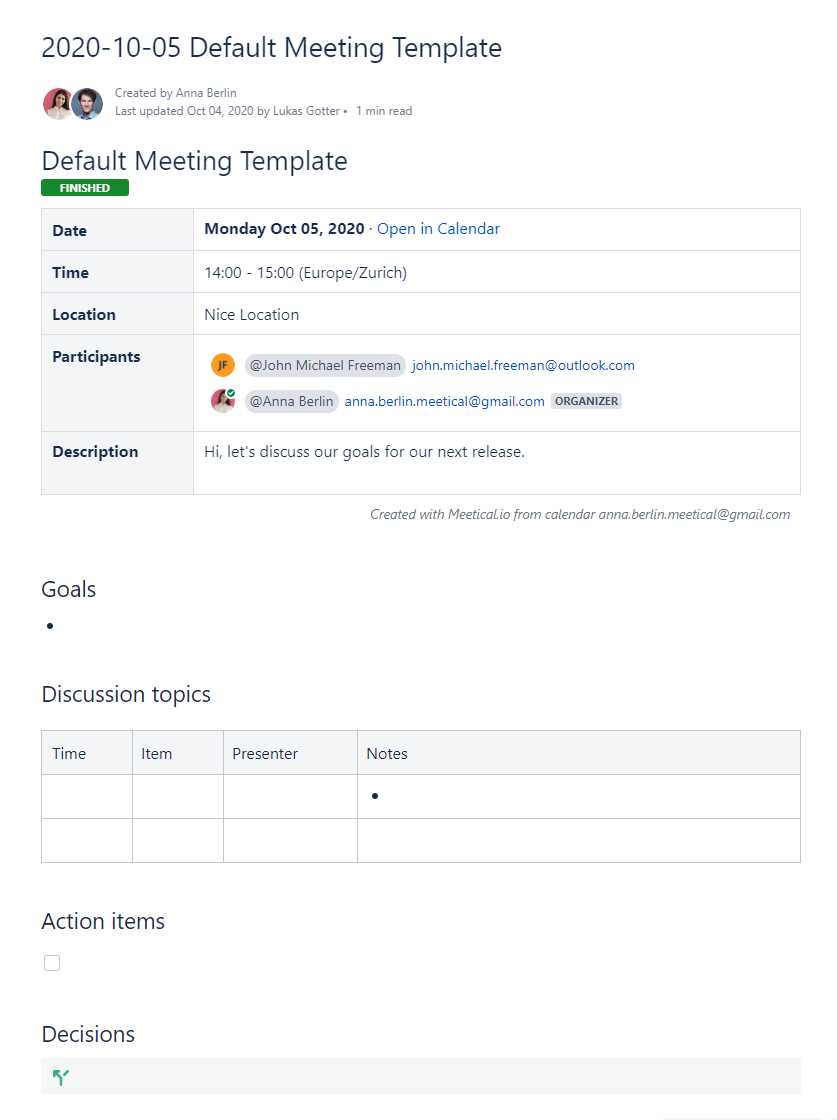 outlook calendar event template