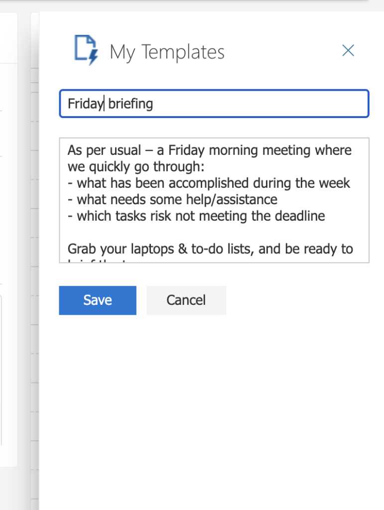 outlook calendar meeting template