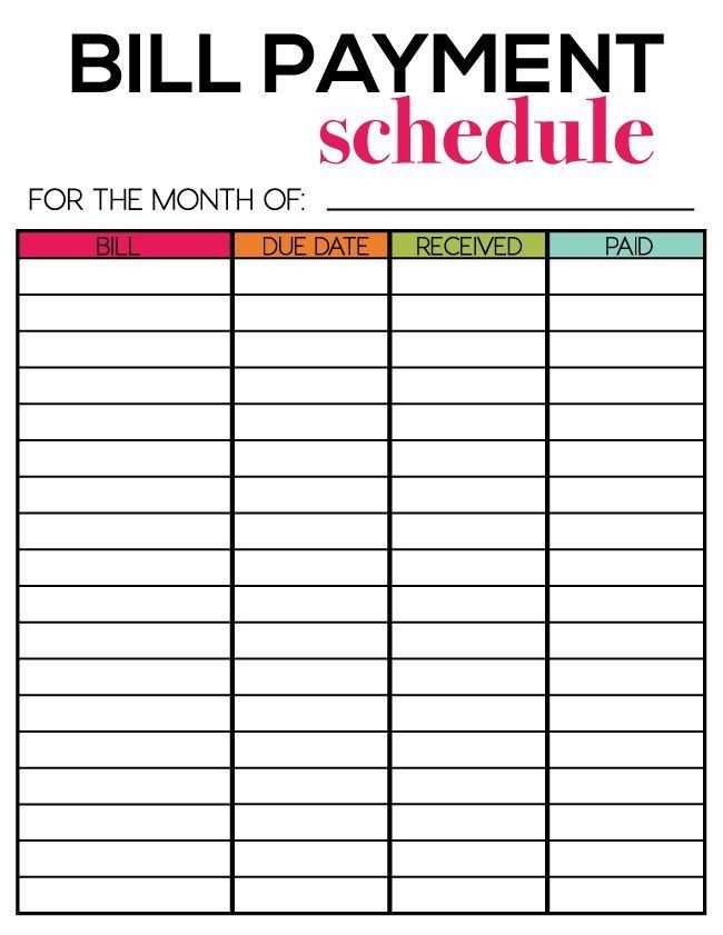 payment calendar template