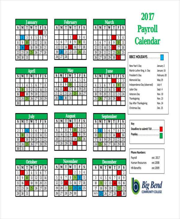 payroll calendar template