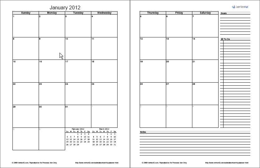 personal planner calendar templates