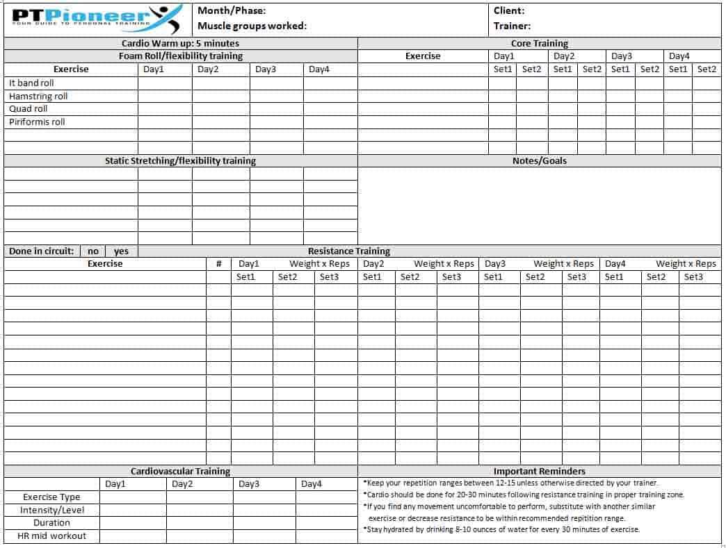 personal training calendar template