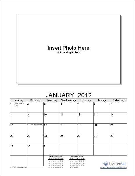 photo wall calendar template
