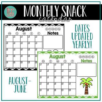 preschool snack calendar template