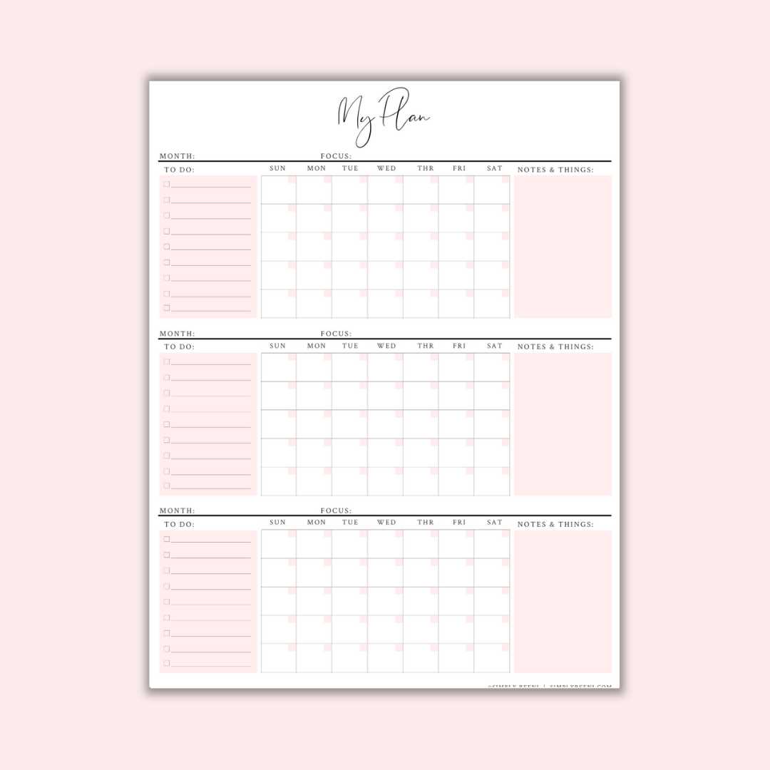 pretty month calendar template