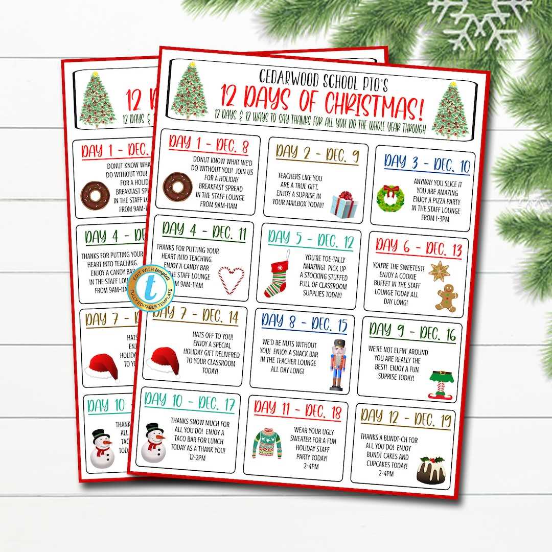 printable 12 days of christmas calendar template