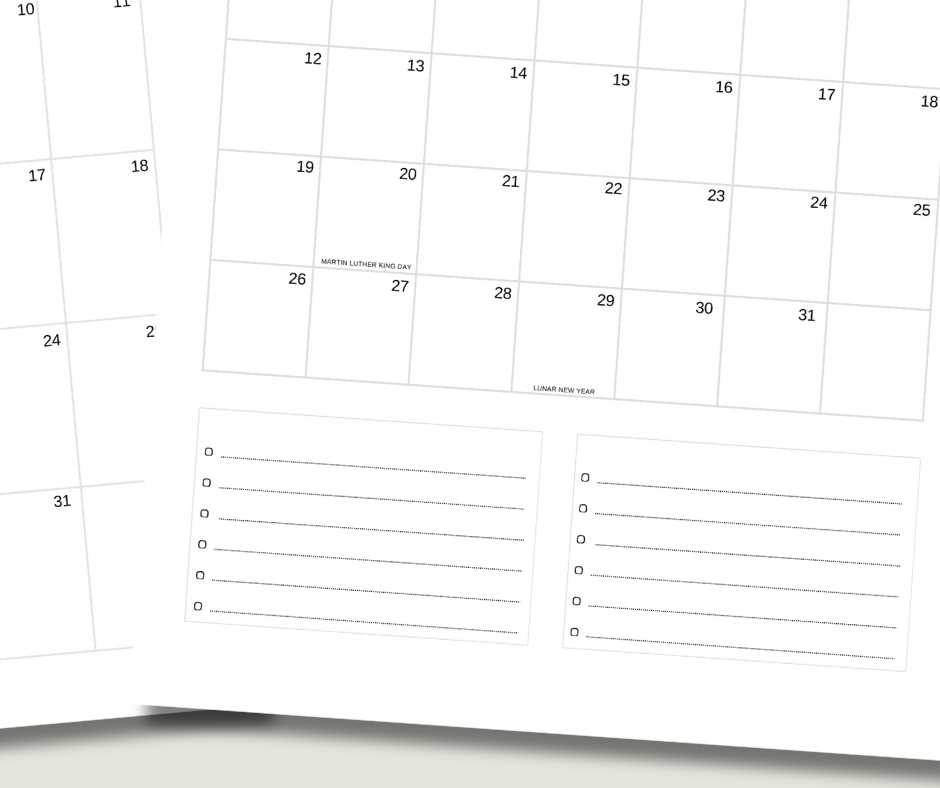 printable 2025 monthly calendar template