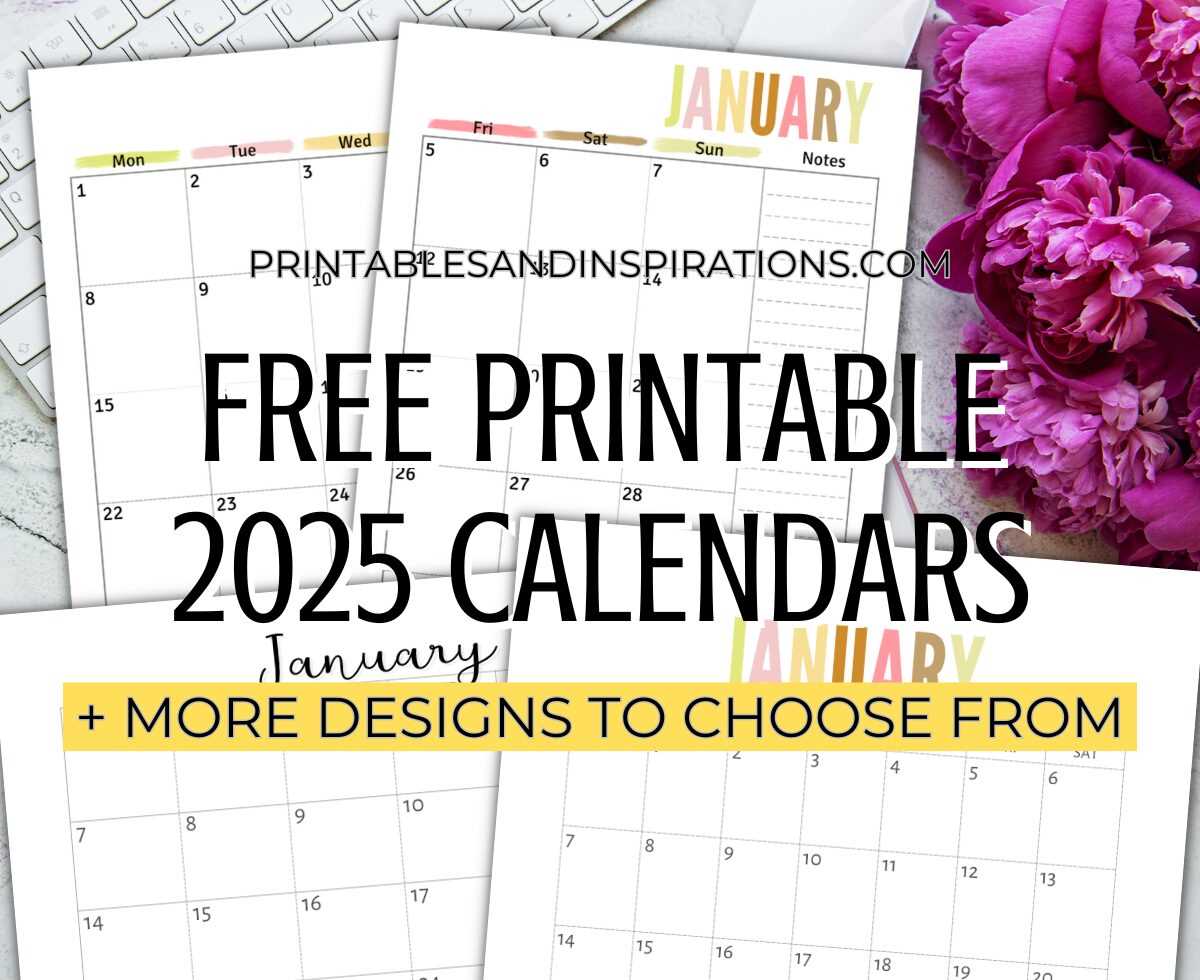 printable 2025 monthly calendar template